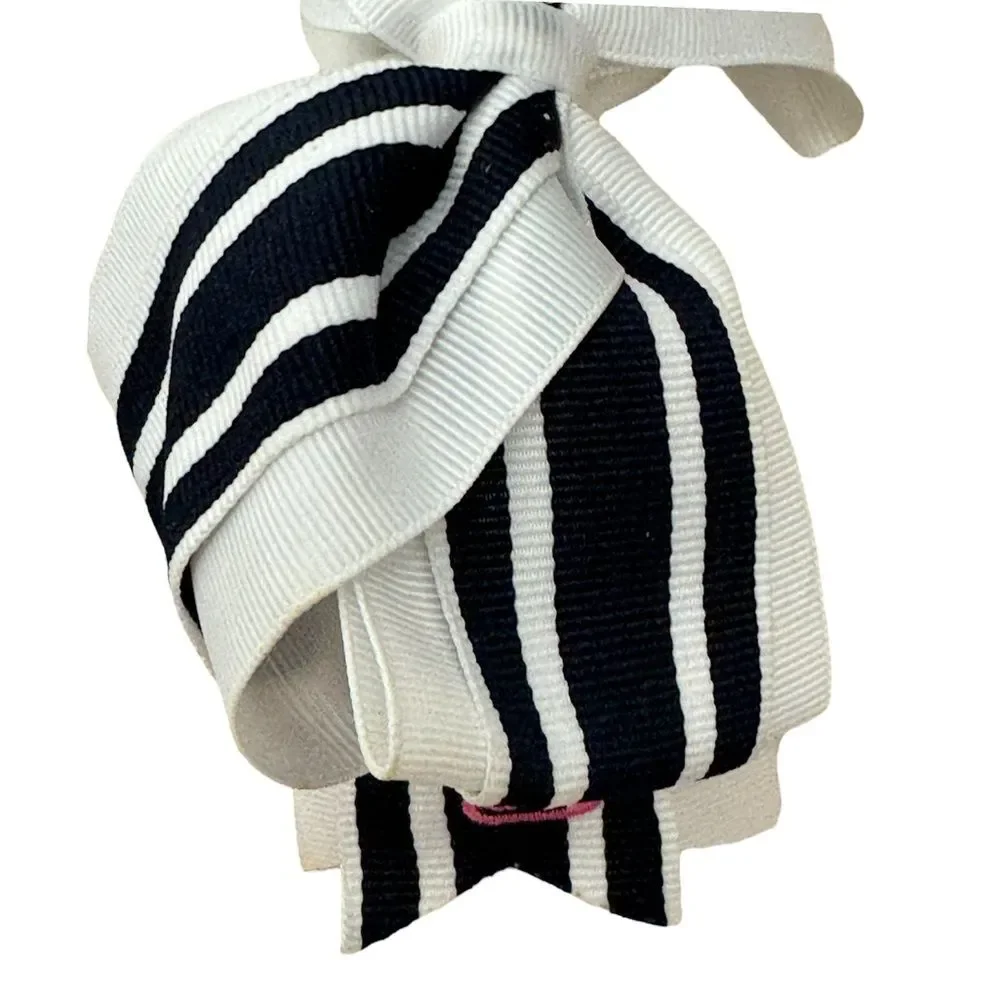 Vineyard Vines Navy Blue and White Bow Headband with VV Whale in Pink